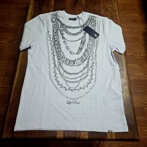 White Graphic T-Shirt with Silver Chain Design